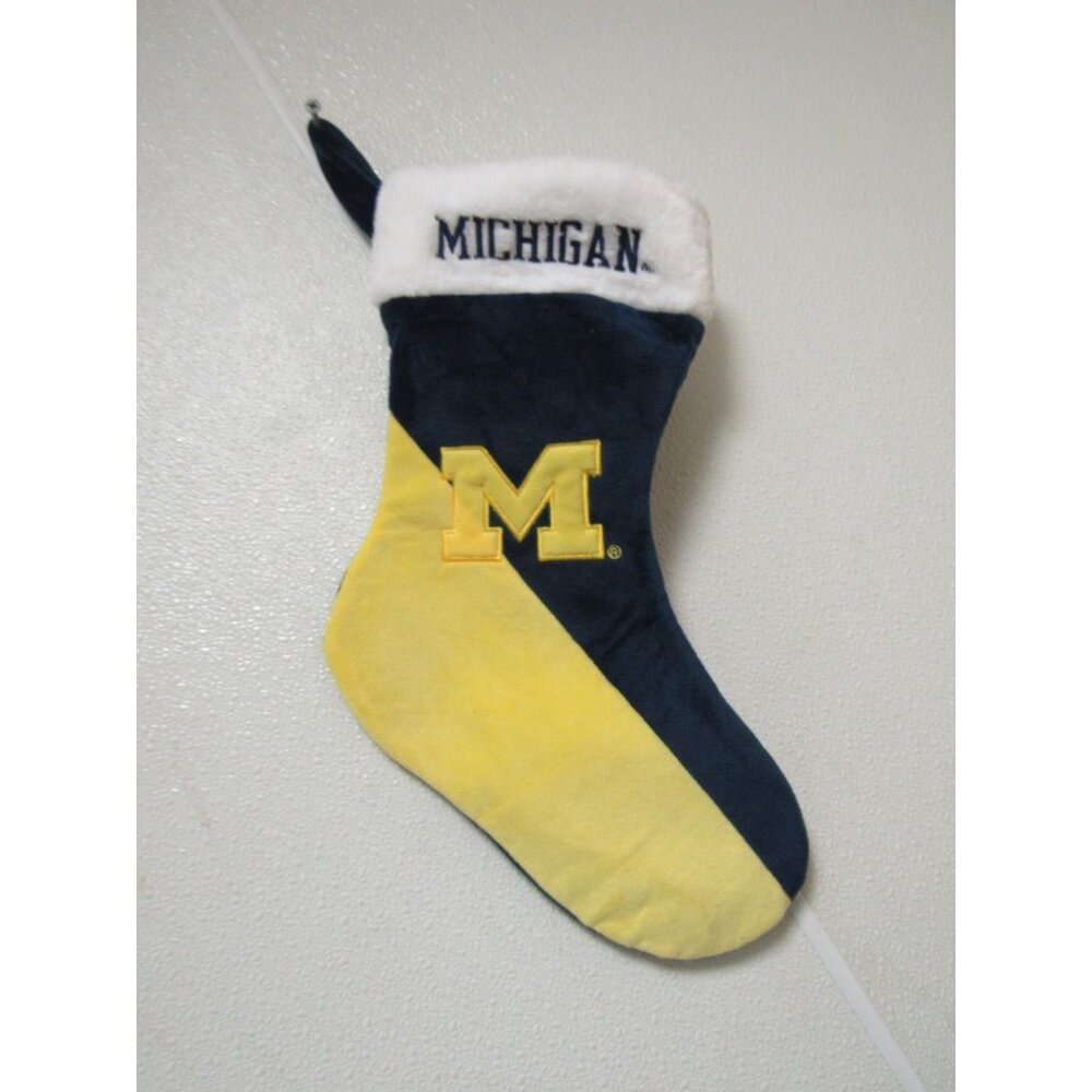 NCAA Michigan Wolverines Logo Embroidered on 18″ Yellow/Blue Christmas Stocking